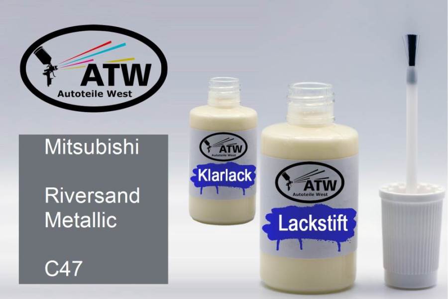 Mitsubishi, Riversand Metallic, C47: 20ml Lackstift + 20ml Klarlack - Set, von ATW Autoteile West.